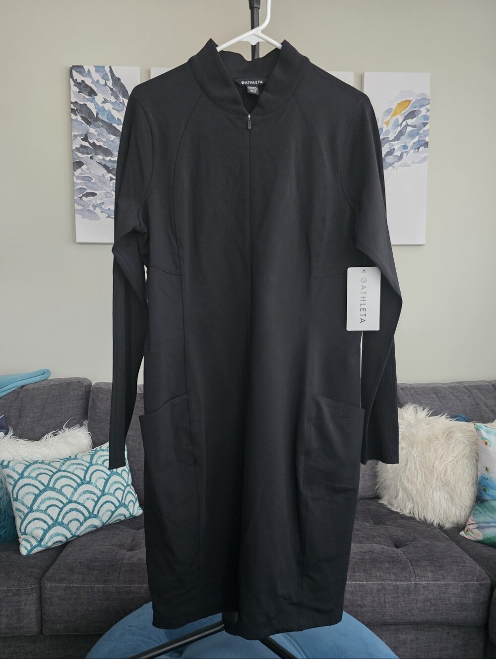 NWT Athleta Delancey Skyline Dress Black Long Sleeve Stretch - Size XL Tall